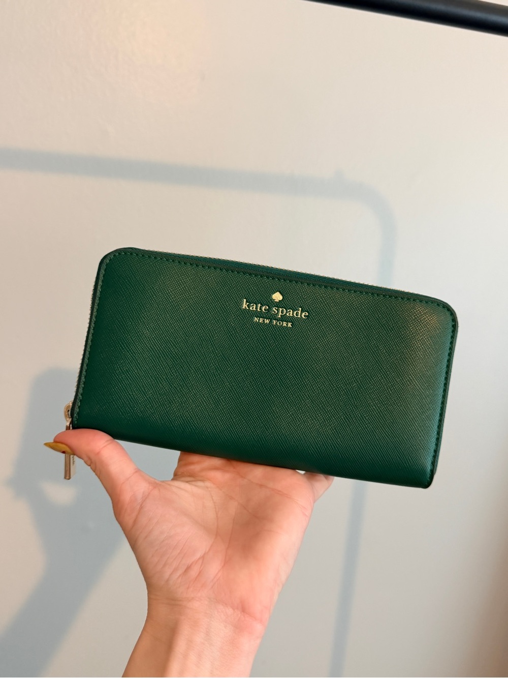 kate spade Emerald Green Zip-Around Saffiano Leather Wallet